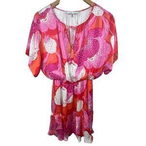 Trina Turk Pink Orange Floral Silk Mini Dress Size S Small Boho Tassle Tie